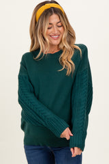 Hunter Green Cable Knit Sleeve Round Neck Maternity Sweater