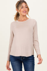 Taupe Flowy Round Hem Maternity Long Sleeve Top