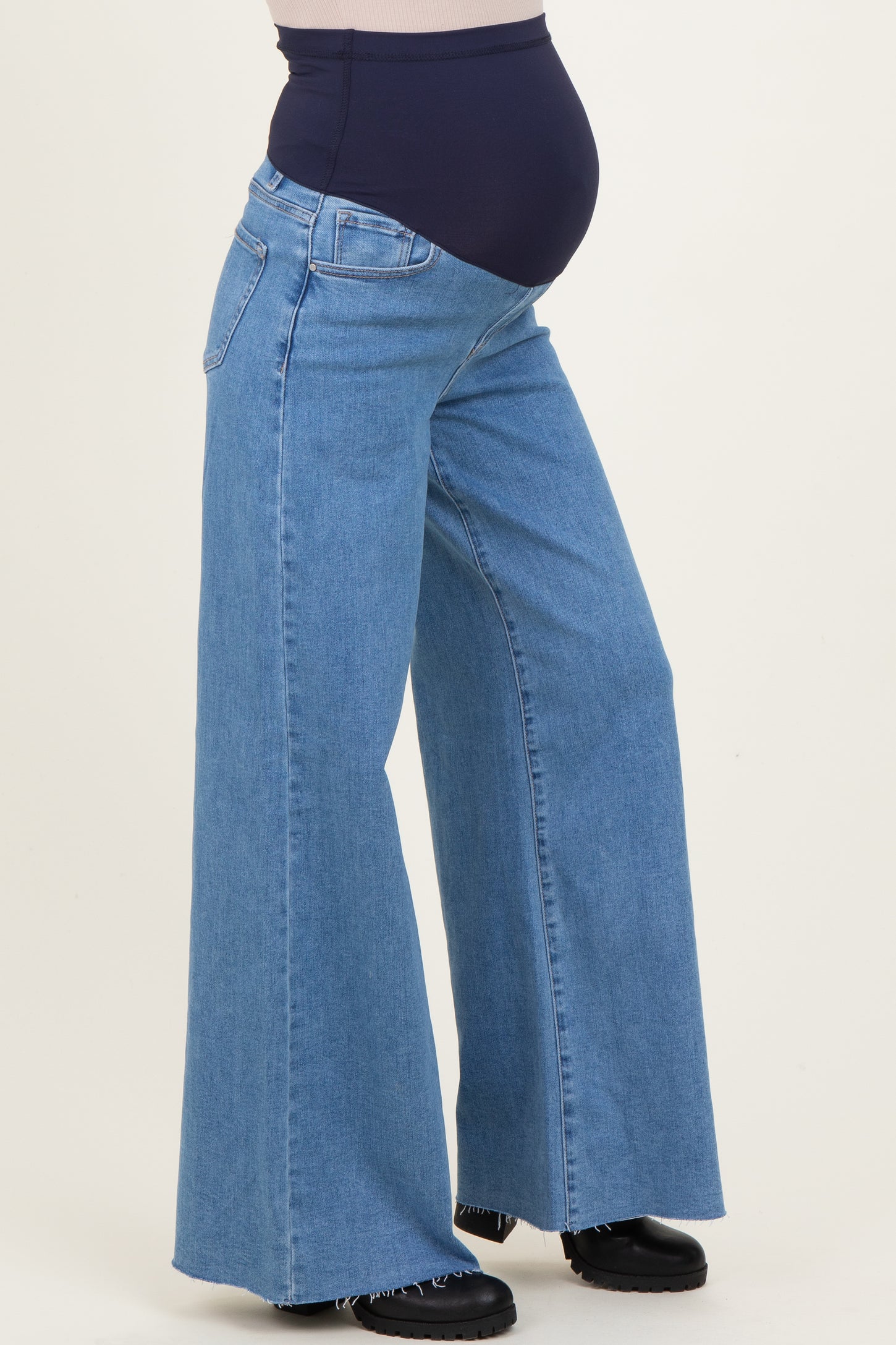 Blue Raw Hem Palazzo Wide Leg Maternity Jeans