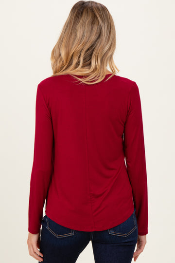 Burgundy Flowy Round Hem Maternity Long Sleeve Top