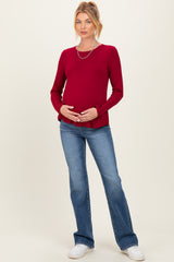 Burgundy Flowy Round Hem Maternity Long Sleeve Top