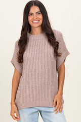 Taupe Short Sleeve Round Neck Maternity Sweater