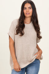 Beige Short Sleeve Round Neck Maternity Sweater