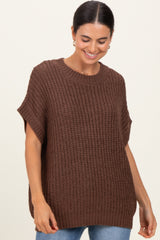 Brown Short Sleeve Round Neck Maternity Sweater