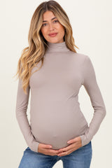 Taupe Maternity Mock Neck Top