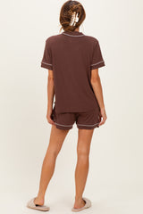Brown Short Sleeve Button Down Shirt Shorts Set