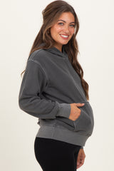 Charcoal Soft Fleece Maternity Pocket Hoodie