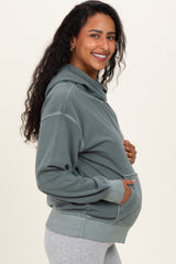 Dusty Jade Soft Fleece Maternity Pocket Hoodie