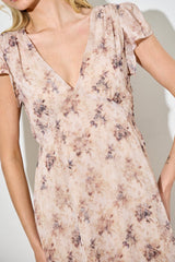 Peach Abstract Print Ruffle Trim Maxi Dress