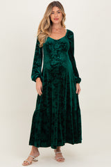 Emerald Green Velvet Jacquard Floral Maternity Maxi Dress