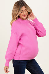 Pink Wide Neck Drop Shoulder Maternity Sweater