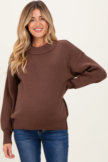 Brown Wide Neck Drop Shoulder Maternity Sweater