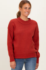 Rust Wide Neck Drop Shoulder Sweater