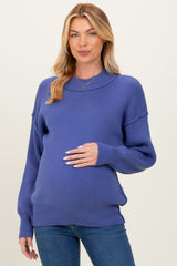 Purple Wide Neck Drop Shoulder Maternity Sweater