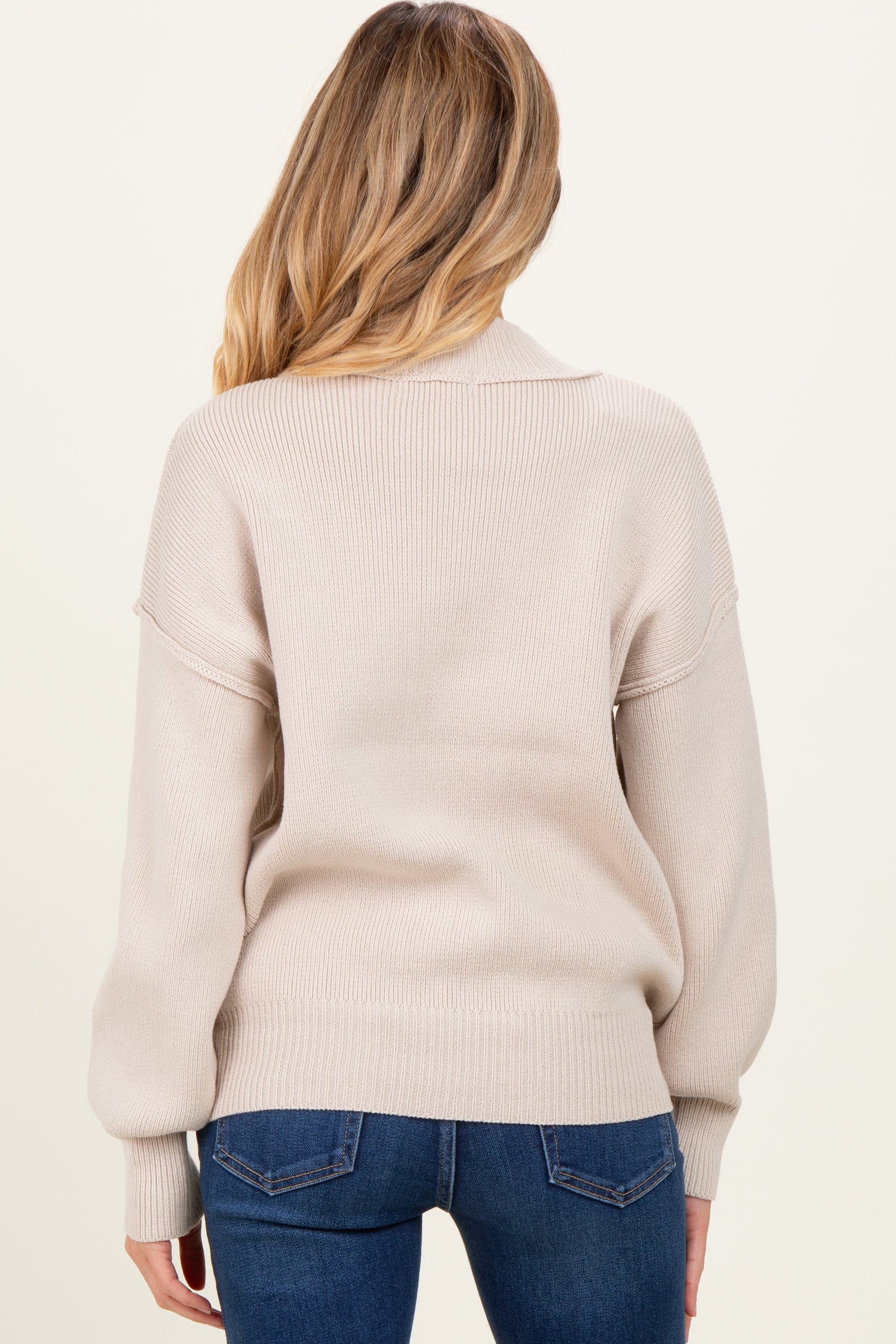 Beige Wide Neck Drop Shoulder Maternity Sweater