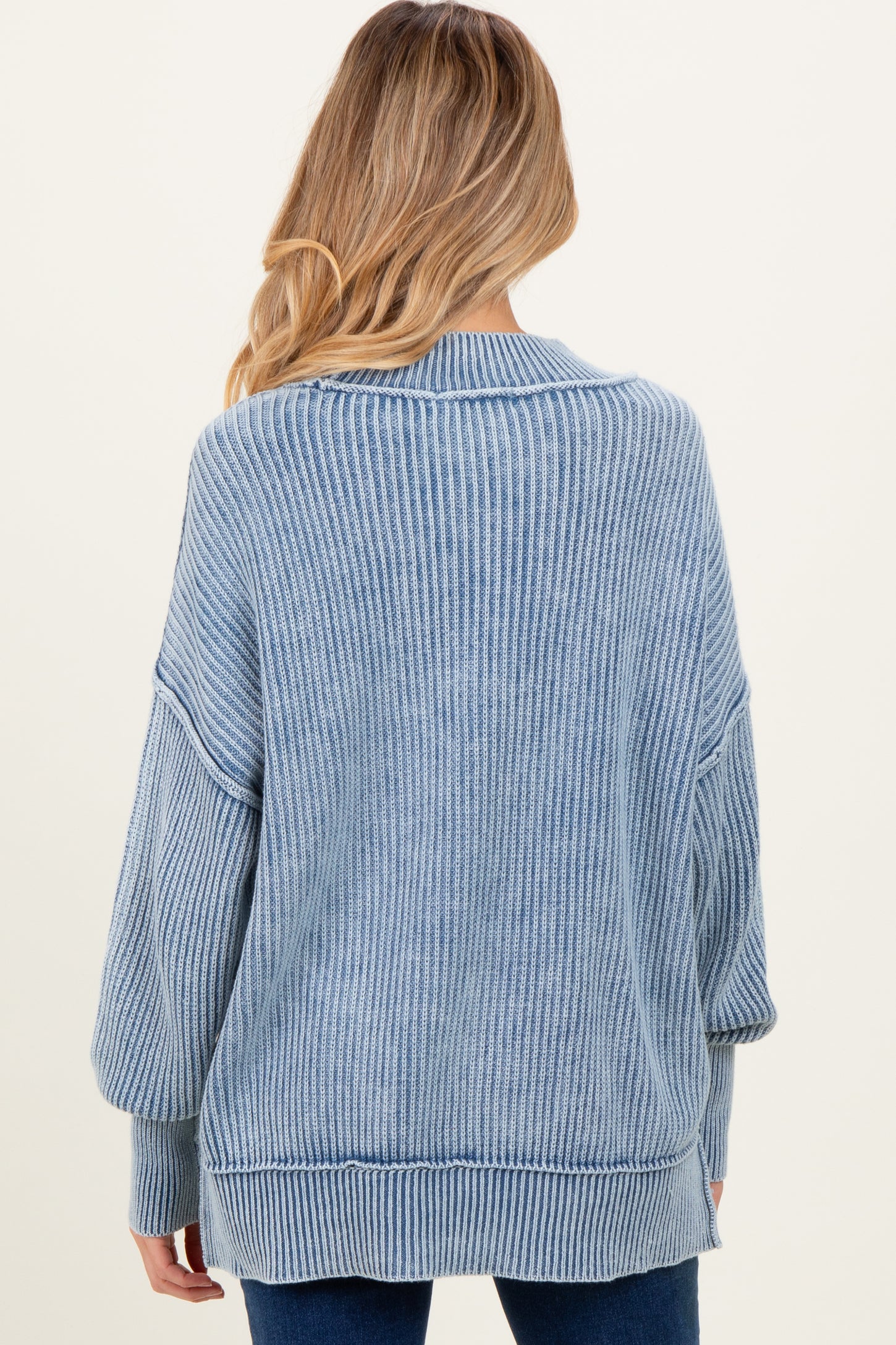 Classic Blue Washed Side Slit Oversized Maternity Sweater