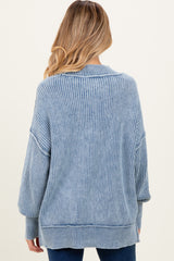 Classic Blue Washed Side Slit Oversized Maternity Sweater