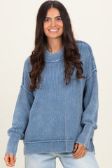 Classic Blue Washed Side Slit Oversized Sweater