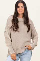 Mocha Washed Side Slit Oversized Sweater