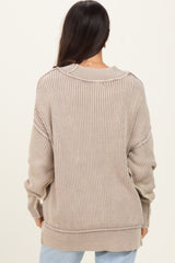 Mocha Washed Side Slit Oversized Sweater