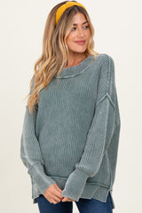 Jade Washed Side Slit Oversized Maternity Sweater