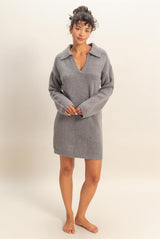 Heather Grey Long Sleeve Polo Sweater Dress