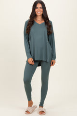 Olive Brushed Knit Oversized Top and Legging Set