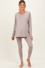 Beige Brushed Knit Maternity Oversized Top and Legging Set