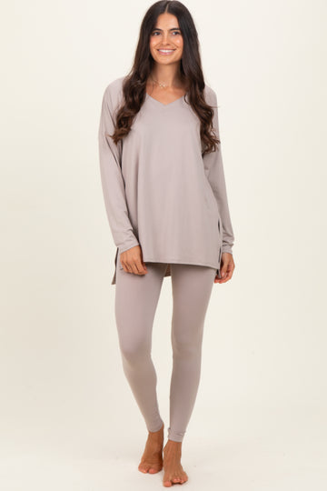 Beige Brushed Knit Oversized Top and Legging Set