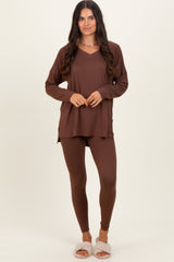 Brown Brushed Knit Maternity Oversized Top and Legging Set