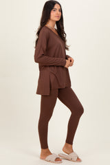 Brown Brushed Knit Oversized Top and Legging Set