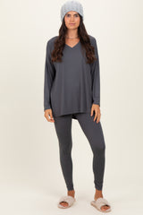 Charcoal Brushed Knit Oversized Top and Legging Set