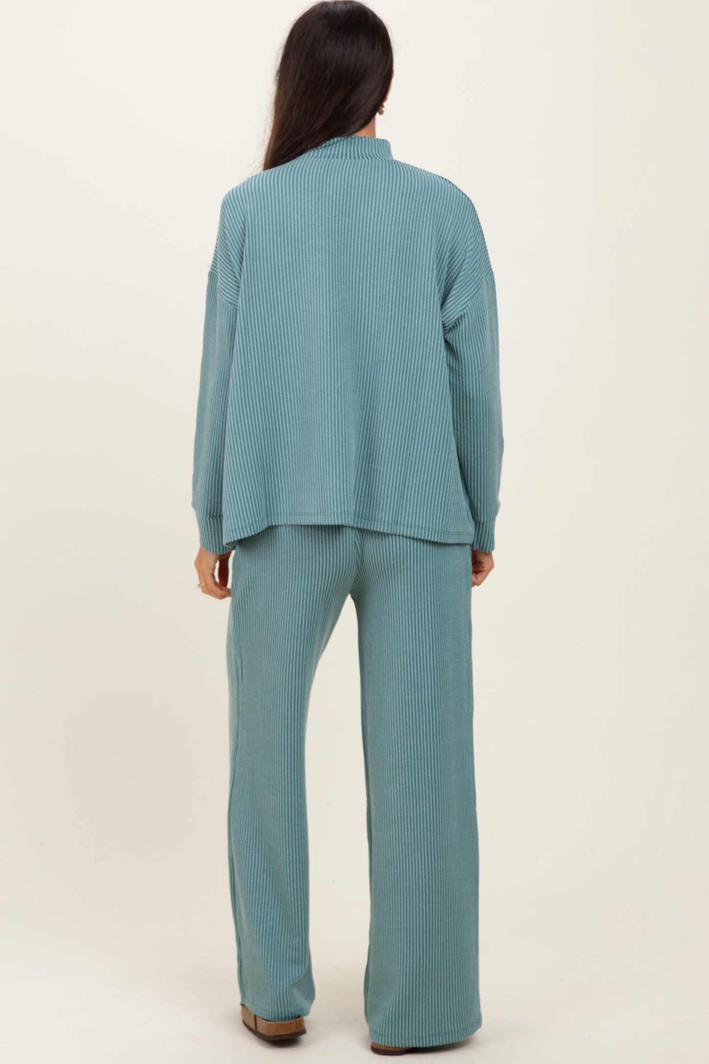 Jade Textured Rib Mock Neck Long Sleeve Pants Set