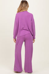 Lavender Textured Rib Mock Neck Long Sleeve Pants Maternity Set