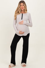 Oatmeal Contrast Long Sleeve Maternity Thermal Top