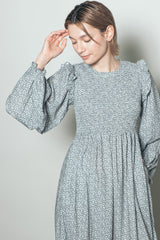 Mint Tiny Floral Ruffled Mock Neck Babydoll Midi Dress