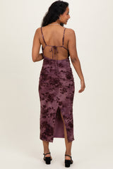 Mauve Floral Mesh Cowl Neck Maternity Midi Dress