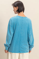 Aqua Oversized Washed Long Sleeve Pocket Top