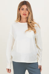 Cream Oversized Washed Long Sleeve Pocket Maternity Top