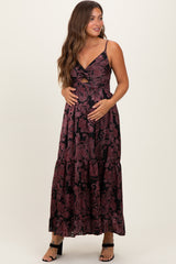 Black Paisley Sleeveless Twist Front Maternity Maxi Dress