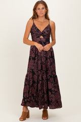 Black Paisley Sleeveless Twist Front Maxi Dress
