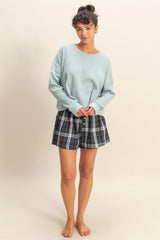 Navy Button-Front Plaid Boxer Shorts