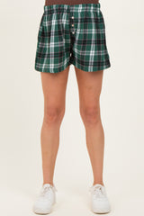 Green Button-Front Plaid Maternity Boxer Shorts