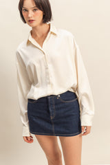 Cream Long Sleeve Oversized Satin Maternity Shirt