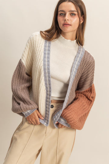 Cream/Mocha Oversized Color Block Cardigan