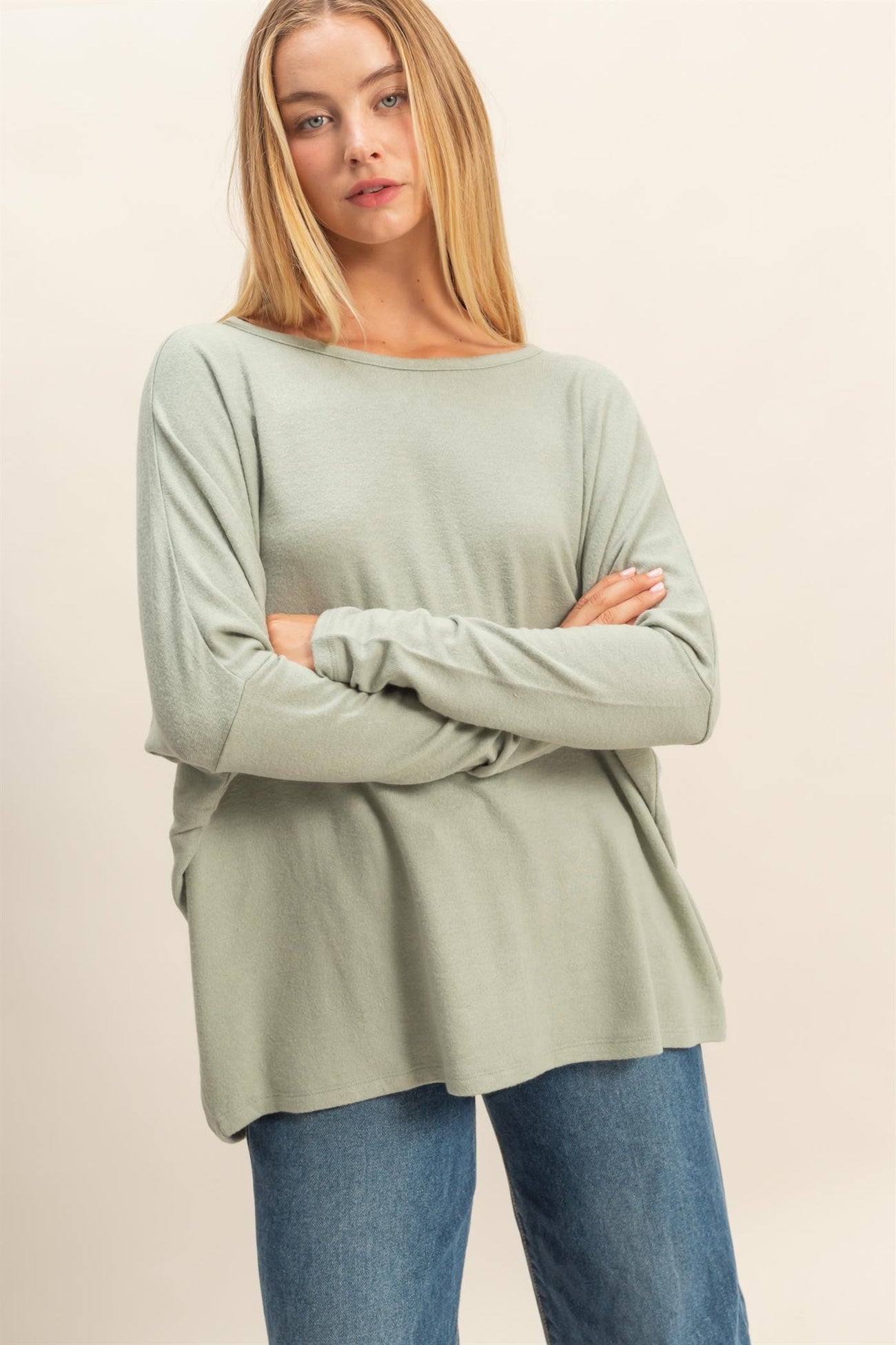Sage Green Relaxed Fit Dolman Long Sleeve Maternity Top