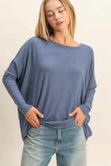Navy Relaxed Fit Dolman Long Sleeve Top
