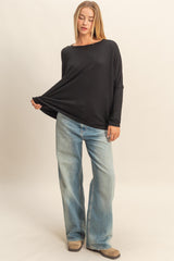 Black Relaxed Fit Dolman Long Sleeve Top