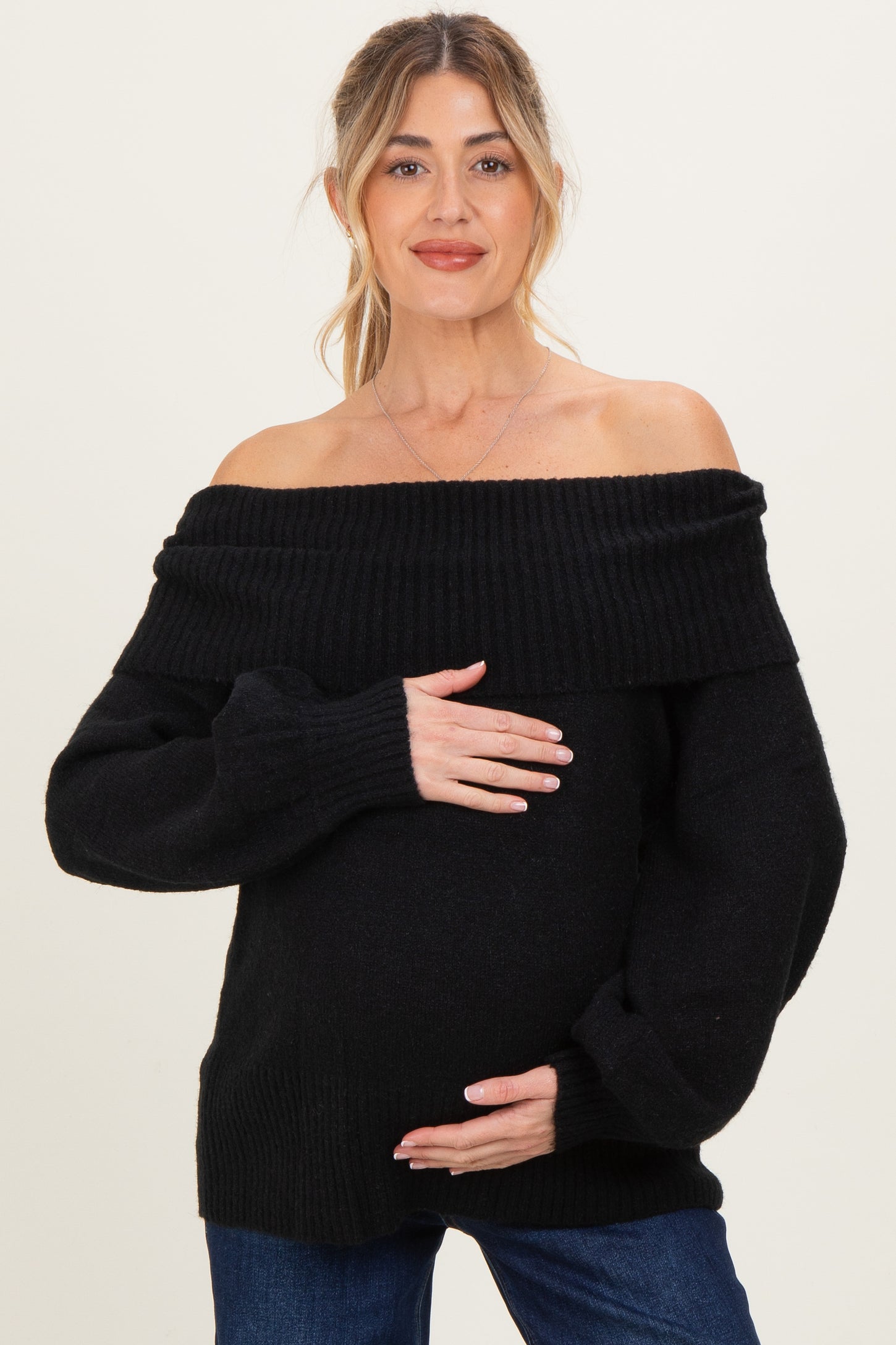 Black Off Shoulder Maternity Sweater