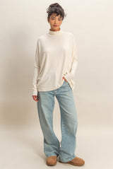 Cream Draped Oversized Turtleneck Dolman Sleeve Top